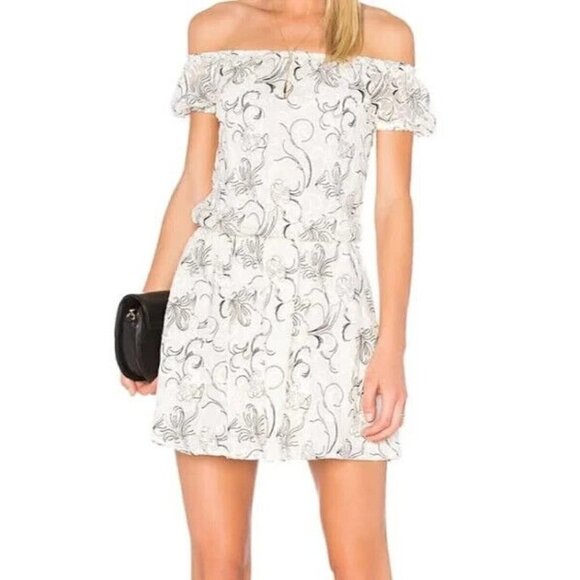 Alice + Olivia Janelle Off The Shoulder Silk Mini Dress Size 10 Embroidered - Picture 1 of 12